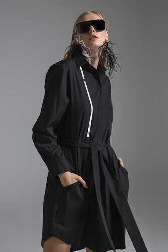 COTTON POPLIN SHIRT DRESS WITH BELTED WAIST - Thumbnail