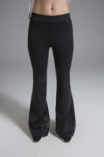 YOU SCUBA FLARE TROUSER WITH LEATHER STRIPE DETAIL - Thumbnail
