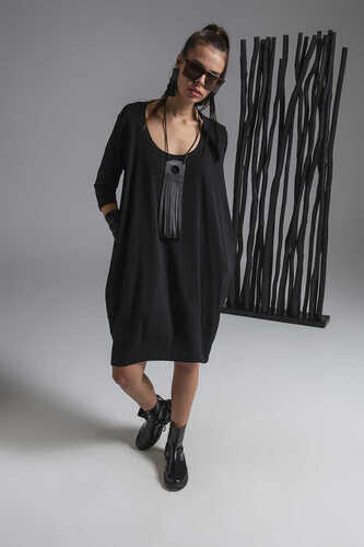 3/4 SLEEVE DRESS WITH ROUND NECK - Thumbnail